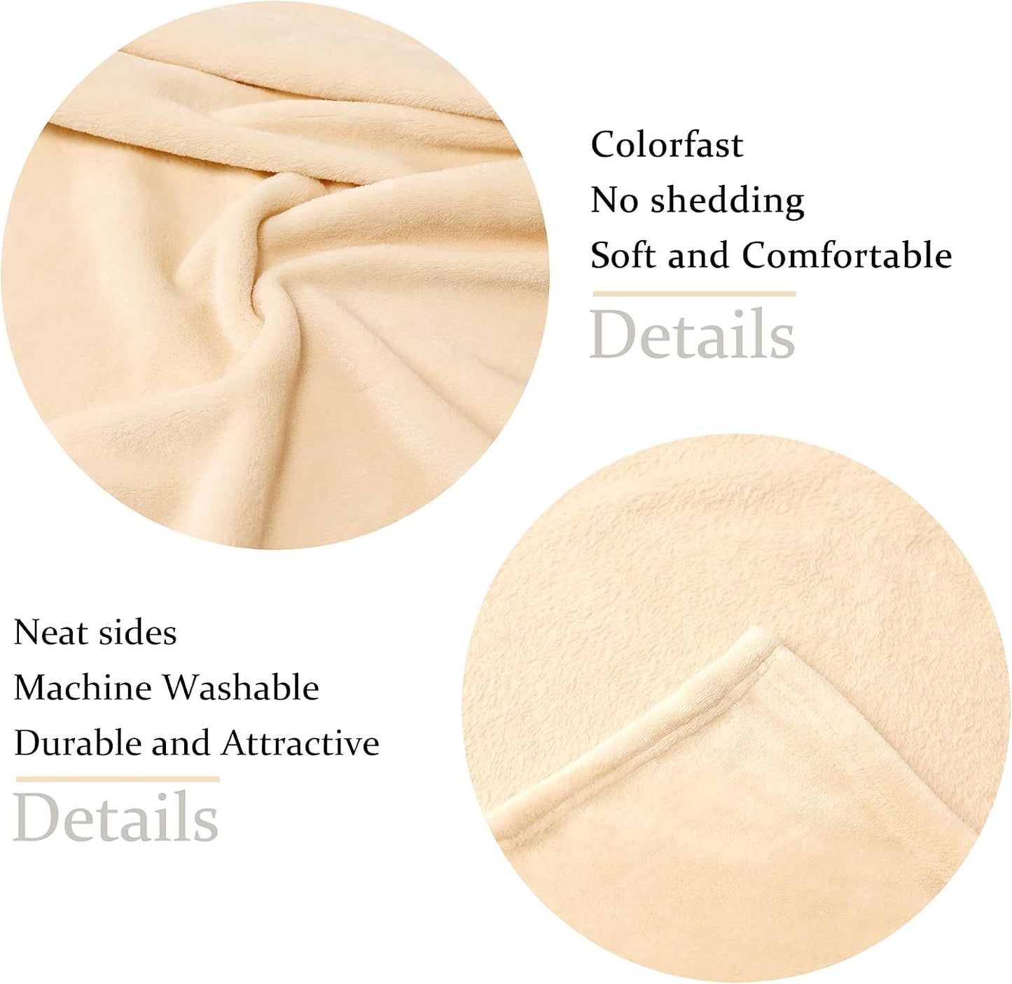 Fleece Blankets, Super Soft Flannel Queen Size Blanket for Bed, Luxury Cozy Microfiber Plush Fuzzy Blanket,Beige