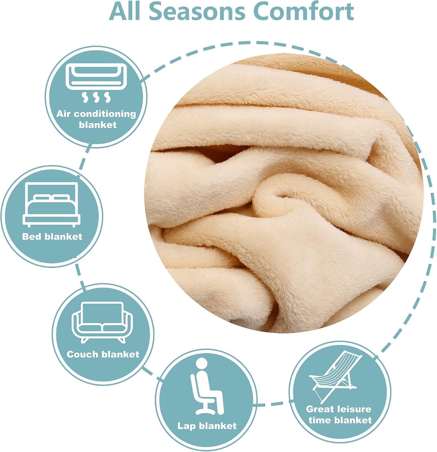Fleece Blankets, Super Soft Flannel Queen Size Blanket for Bed, Luxury Cozy Microfiber Plush Fuzzy Blanket,Beige