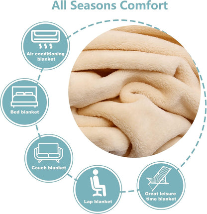 Fleece Blankets, Super Soft Flannel Queen Size Blanket for Bed, Luxury Cozy Microfiber Plush Fuzzy Blanket,Beige