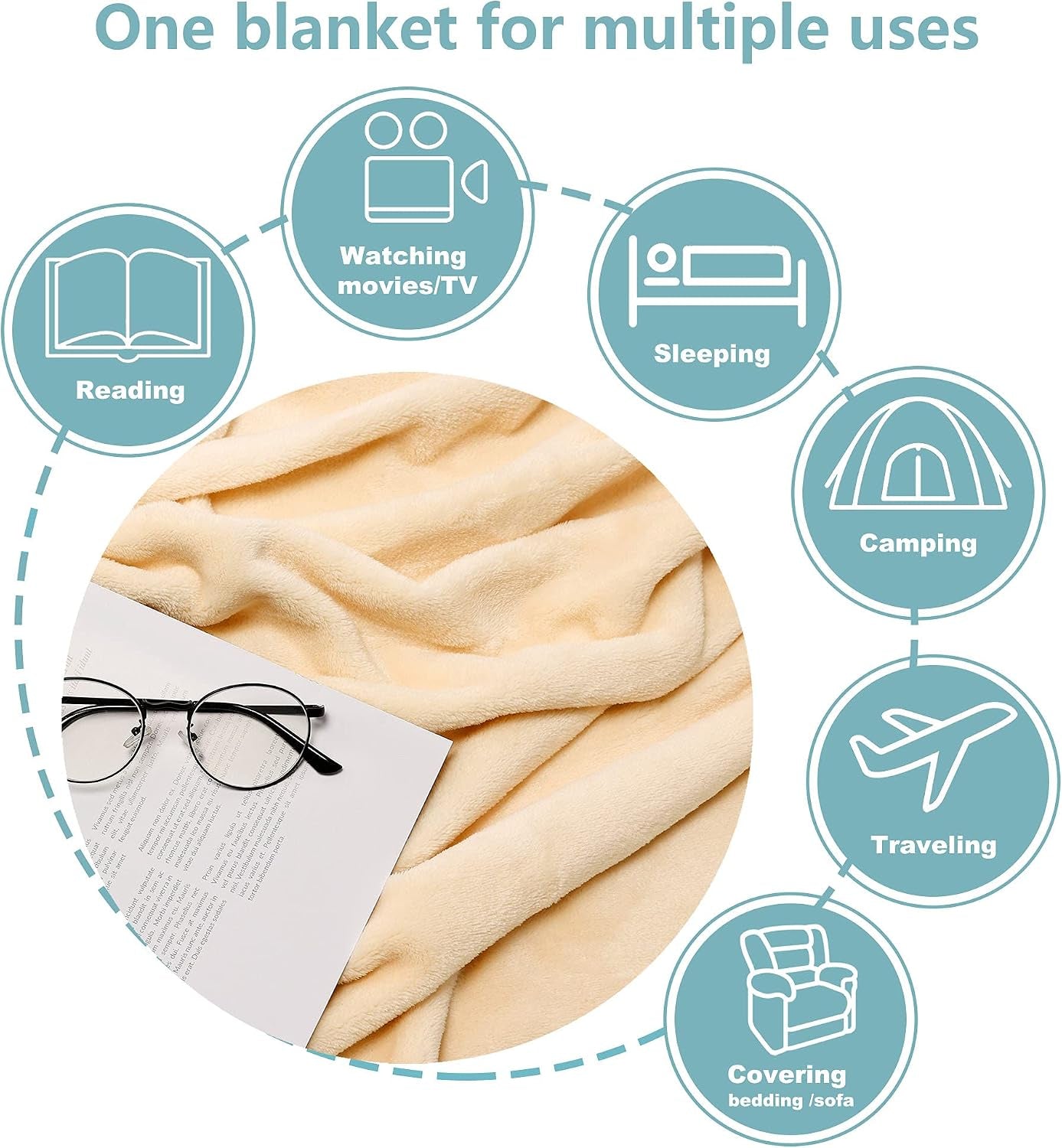 Fleece Blankets, Super Soft Flannel Queen Size Blanket for Bed, Luxury Cozy Microfiber Plush Fuzzy Blanket,Beige