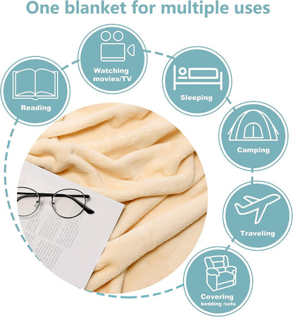 Fleece Blankets, Super Soft Flannel Queen Size Blanket for Bed, Luxury Cozy Microfiber Plush Fuzzy Blanket,Beige